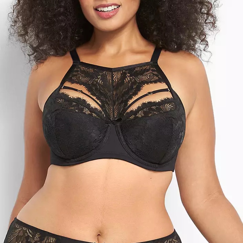 Black Lace High-Neck Underwire Bra